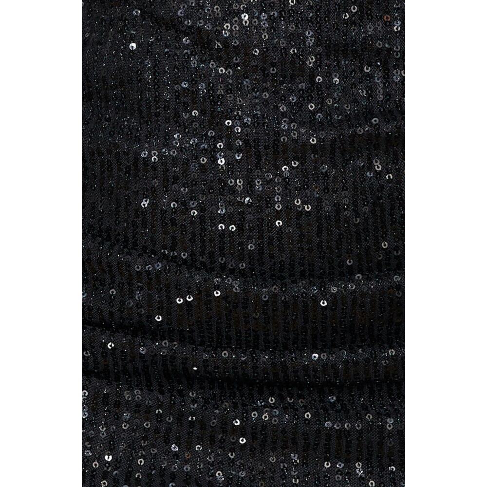 Hello Molly Black Sequin Posted Long Sleeve Ruched Party Cocktail Dress 6 Medium - Picture 13 of 13